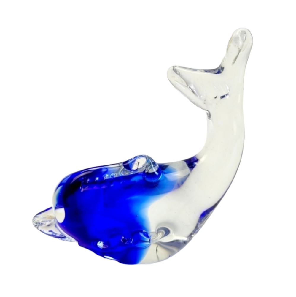Blue & Clear Glass Dolphin Porpoise Paperweight